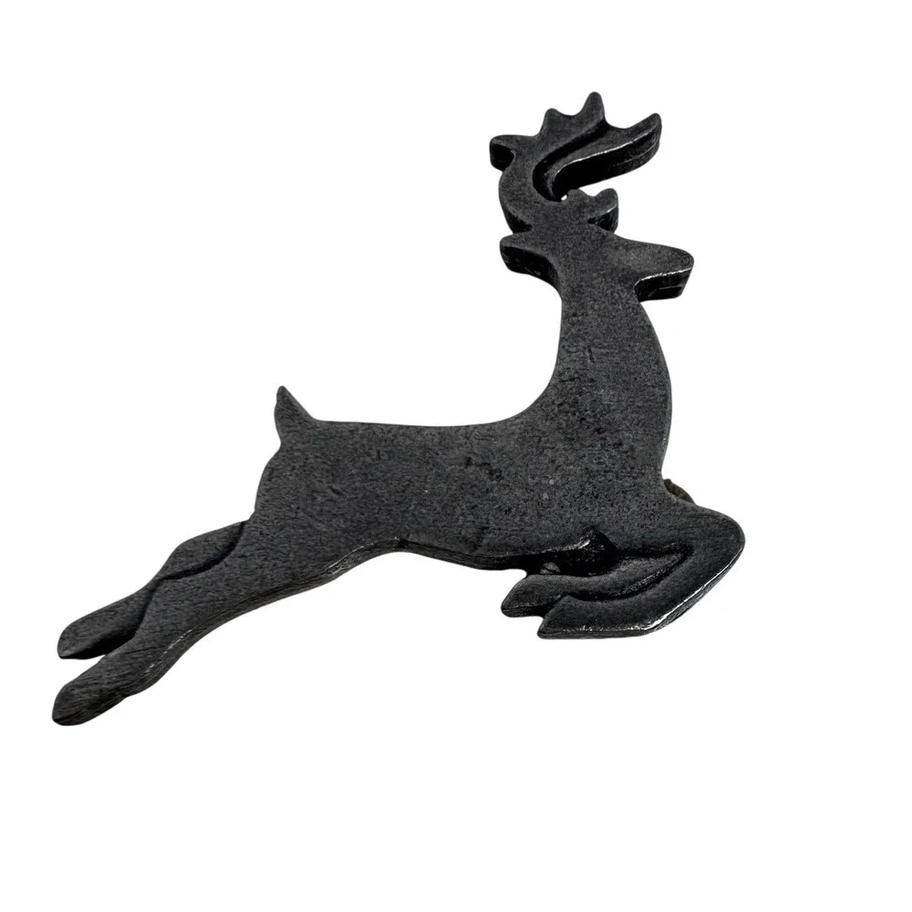 Quick Cooking 2001 Reindeer Pin‎ Vintage Pewter Tone Leaping Christmas Brooch